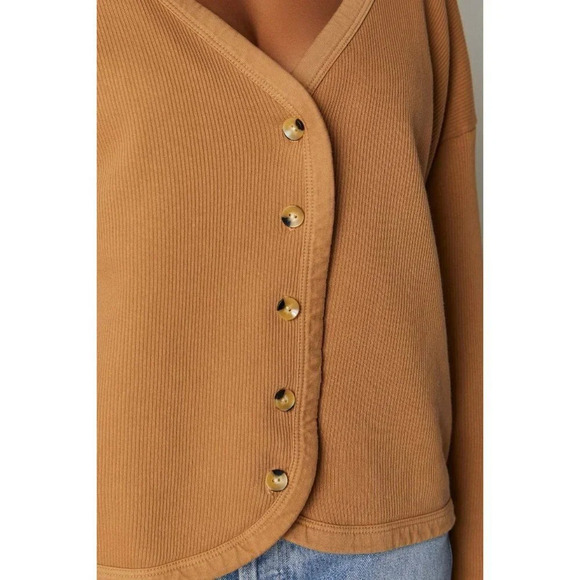 Donni Ribbed Cardigan in Camel Small Womens Sweatshirt - Picture 11 of 14